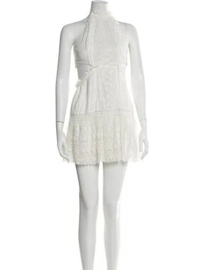 Pre-owned Loveshackfancy Lace Pattern Mini Dress In White