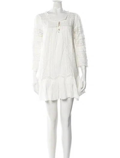 Pre-owned Loveshackfancy Lace Pattern Mini Dress In White