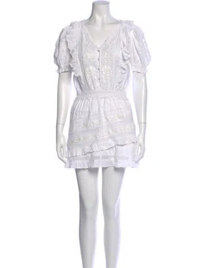 Pre-owned Loveshackfancy Lace Pattern Mini Dress In White