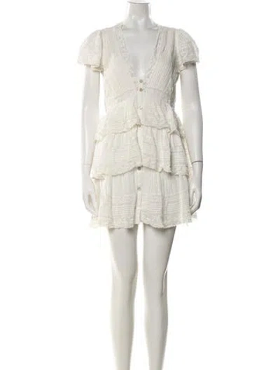 Pre-owned Loveshackfancy Lace Pattern Mini Dress In White