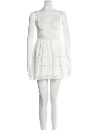 Pre-owned Loveshackfancy Lace Pattern Mini Dress In White