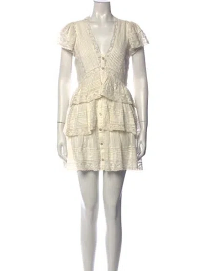 Pre-owned Loveshackfancy Lace Pattern Mini Dress In White