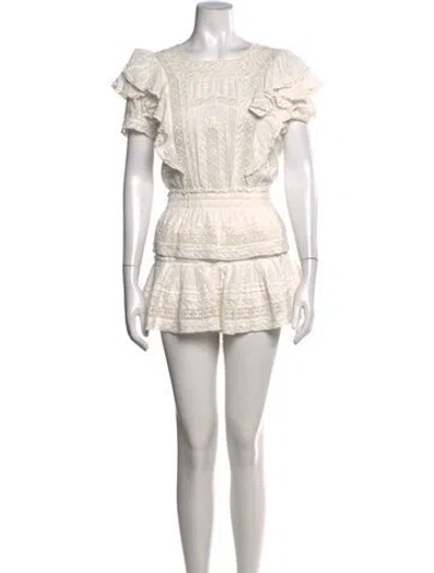 Pre-owned Loveshackfancy Lace Pattern Mini Dress In White