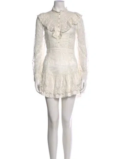 Pre-owned Loveshackfancy Lace Pattern Mini Dress In White