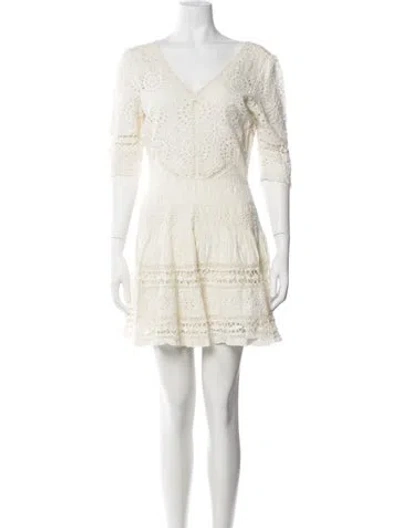 Pre-owned Loveshackfancy Lace Pattern Mini Dress In White