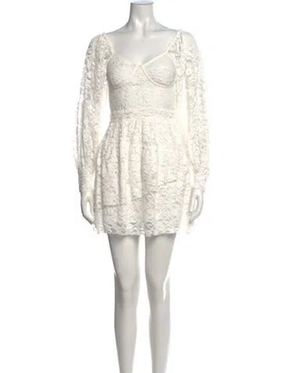 Pre-owned Loveshackfancy Lace Pattern Mini Dress In White