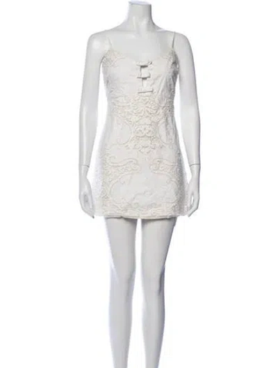 Pre-owned Loveshackfancy Lace Pattern Mini Dress In White