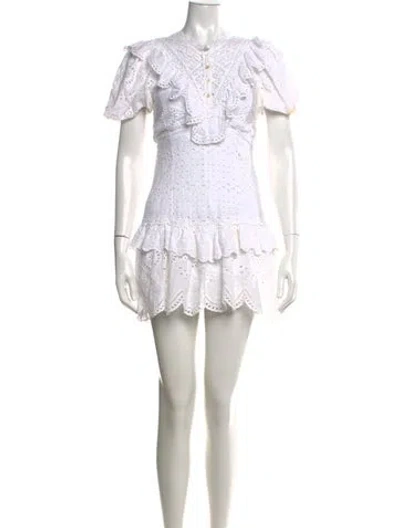 Pre-owned Loveshackfancy Lace Pattern Mini Dress In White