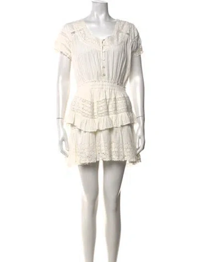 Pre-owned Loveshackfancy Lace Pattern Mini Dress In White