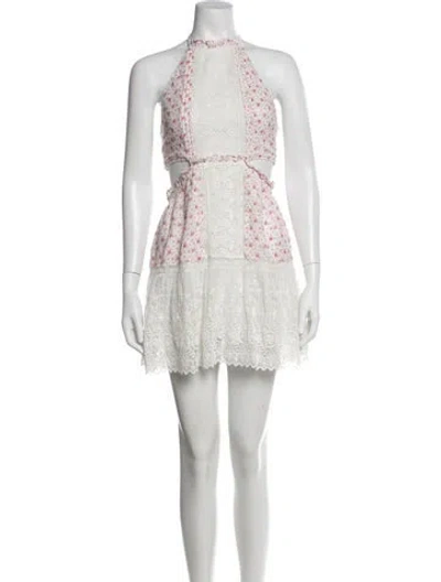 Pre-owned Loveshackfancy Lace Pattern Mini Dress In White