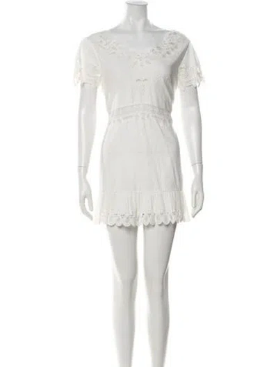 Pre-owned Loveshackfancy Lace Pattern Mini Dress In White
