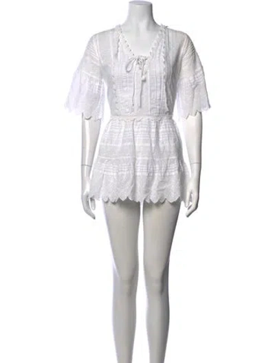 Pre-owned Loveshackfancy Lace Pattern Mini Dress In White