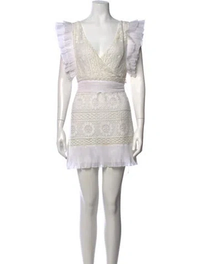 Pre-owned Loveshackfancy Lace Pattern Mini Dress In White