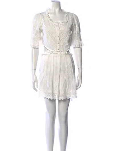 Pre-owned Loveshackfancy Lace Pattern Mini Dress In White