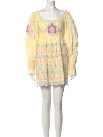 Pre-owned Loveshackfancy Lace Pattern Mini Dress In Yellow