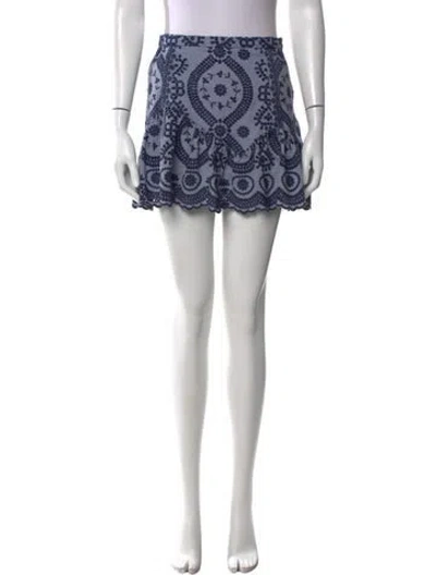 Pre-owned Loveshackfancy Lace Pattern Mini Skirt In Blue