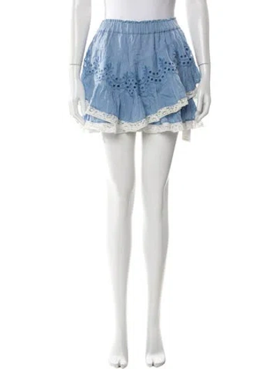 Pre-owned Loveshackfancy Lace Pattern Mini Skirt In Blue