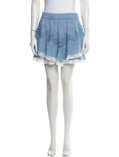 Pre-owned Loveshackfancy Lace Pattern Mini Skirt In Blue