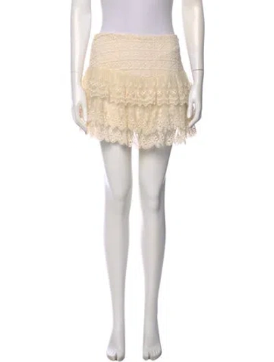 Pre-owned Loveshackfancy Lace Pattern Mini Skirt In Neutral