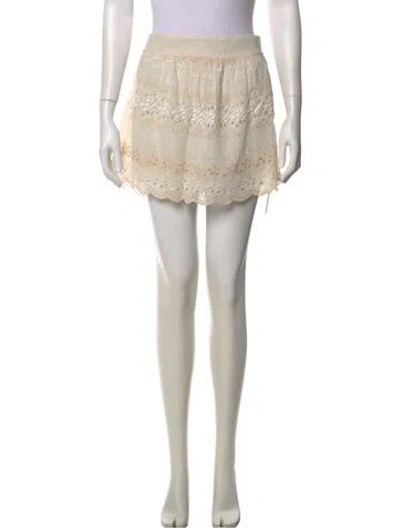 Pre-owned Loveshackfancy Lace Pattern Mini Skirt In Neutral