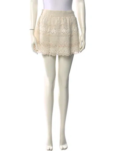 Pre-owned Loveshackfancy Lace Pattern Mini Skirt In White