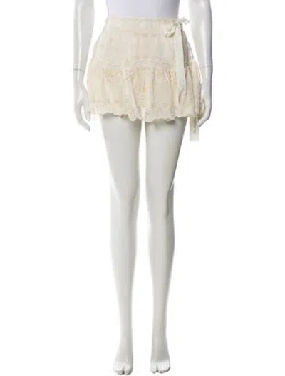 Pre-owned Loveshackfancy Lace Pattern Mini Skirt In White