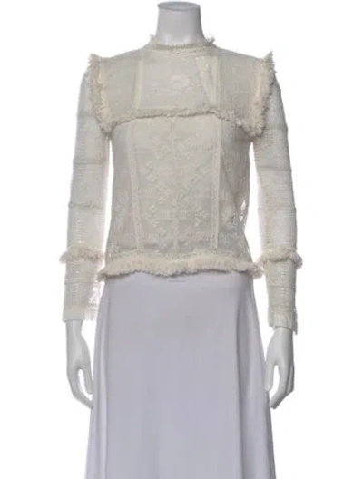 Pre-owned Loveshackfancy Lace Pattern Mock Neck Blouse In Gray