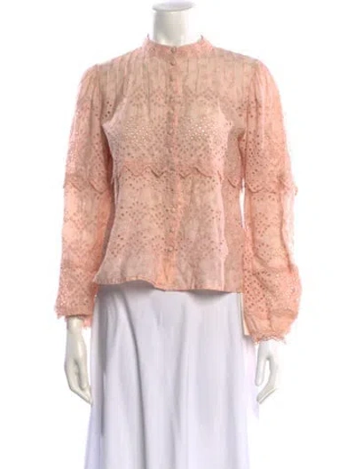 Pre-owned Loveshackfancy Lace Pattern Mock Neck Blouse In Pink