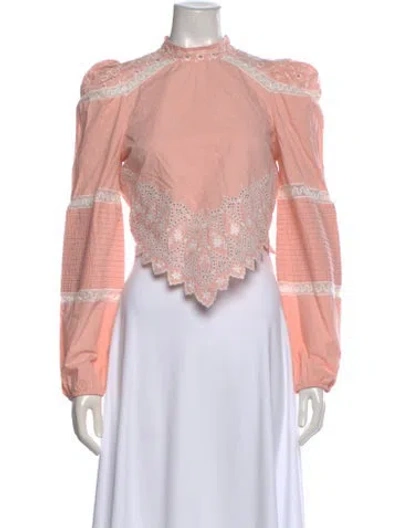 Pre-owned Loveshackfancy Lace Pattern Mock Neck Blouse W/ Tags In Pink