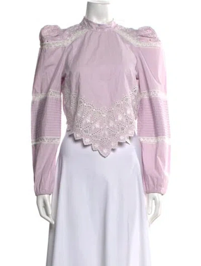 Pre-owned Loveshackfancy Lace Pattern Mock Neck Blouse W/ Tags In Purple