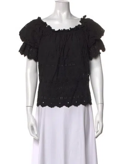 Pre-owned Loveshackfancy Lace Pattern Off-the-shoulder Blouse In Black