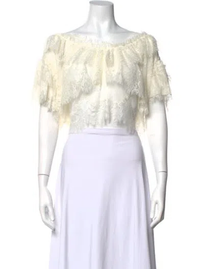 Pre-owned Loveshackfancy Lace Pattern Off-the-shoulder Top W/ Tags In Yellow