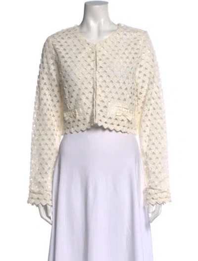 Pre-owned Loveshackfancy Lace Pattern Open Front Sweater W/ Tags In Neutrals