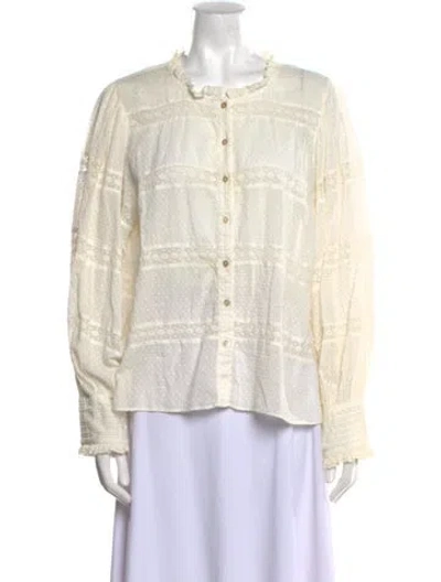 Pre-owned Loveshackfancy Lace Pattern Scoop Neck Blouse In Neutral