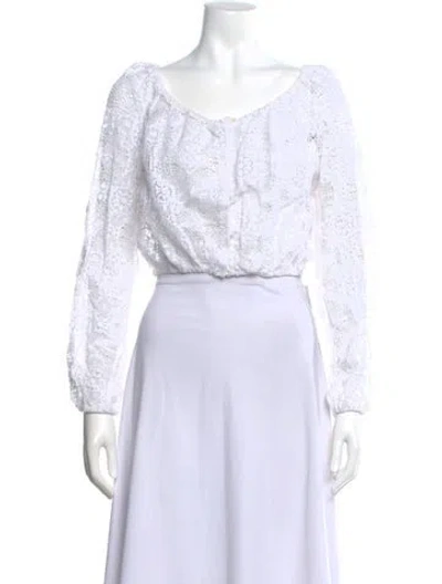 Pre-owned Loveshackfancy Lace Pattern Scoop Neck Blouse In White