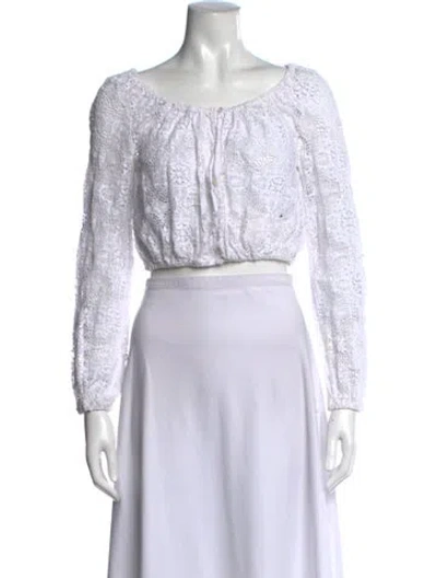 Pre-owned Loveshackfancy Lace Pattern Scoop Neck Crop Top In Neutrals/white
