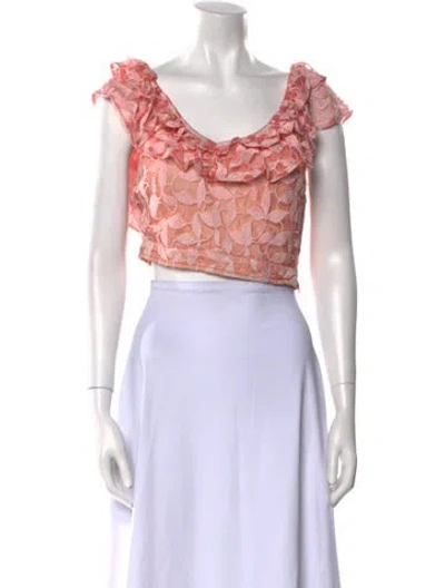 Pre-owned Loveshackfancy Lace Pattern Scoop Neck Crop Top In Pink