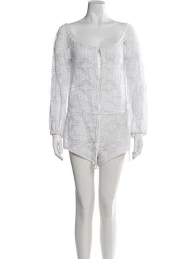 Pre-owned Loveshackfancy Lace Pattern Scoop Neck Romper In Neutrals