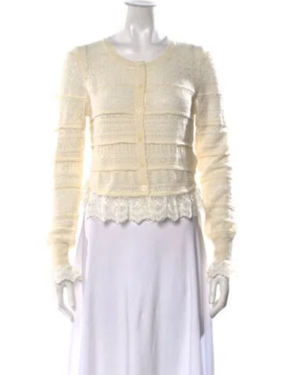Pre-owned Loveshackfancy Lace Pattern Scoop Neck Sweater In Neutrals