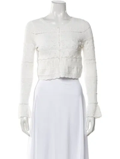 Pre-owned Loveshackfancy Lace Pattern Scoop Neck Sweater In White