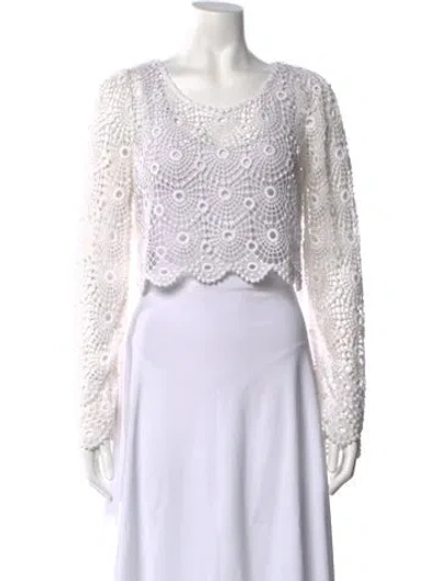 Pre-owned Loveshackfancy Lace Pattern Scoop Neck Sweater In White