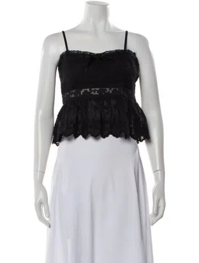 Pre-owned Loveshackfancy Lace Pattern Square Neckline Blouse In Black