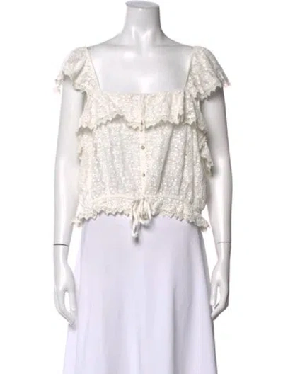Pre-owned Loveshackfancy Lace Pattern Square Neckline Blouse In Neutrals