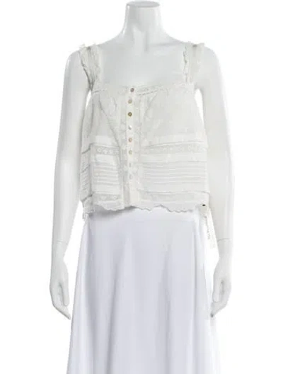 Pre-owned Loveshackfancy Lace Pattern Square Neckline Blouse In White