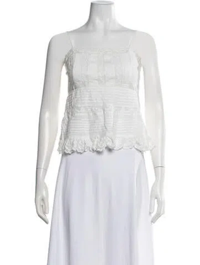 Pre-owned Loveshackfancy Lace Pattern Square Neckline Blouse In White
