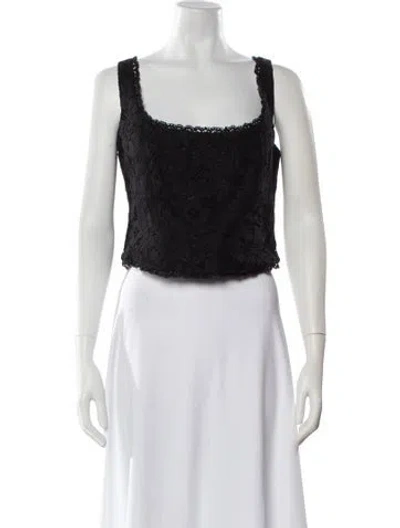Pre-owned Loveshackfancy Lace Pattern Square Neckline Crop Top In Black
