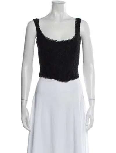 Pre-owned Loveshackfancy Lace Pattern Square Neckline Crop Top In Black