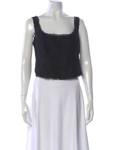 Pre-owned Loveshackfancy Lace Pattern Square Neckline Crop Top In Black