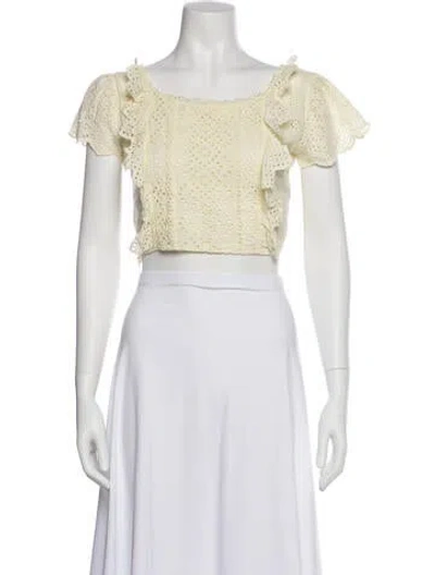 Pre-owned Loveshackfancy Lace Pattern Square Neckline Crop Top In Neutral