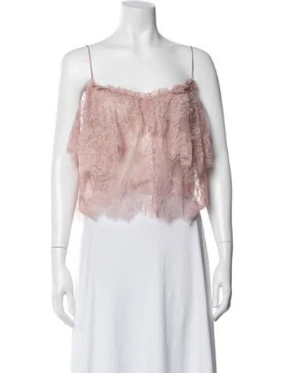 Pre-owned Loveshackfancy Lace Pattern Square Neckline Crop Top In Pink